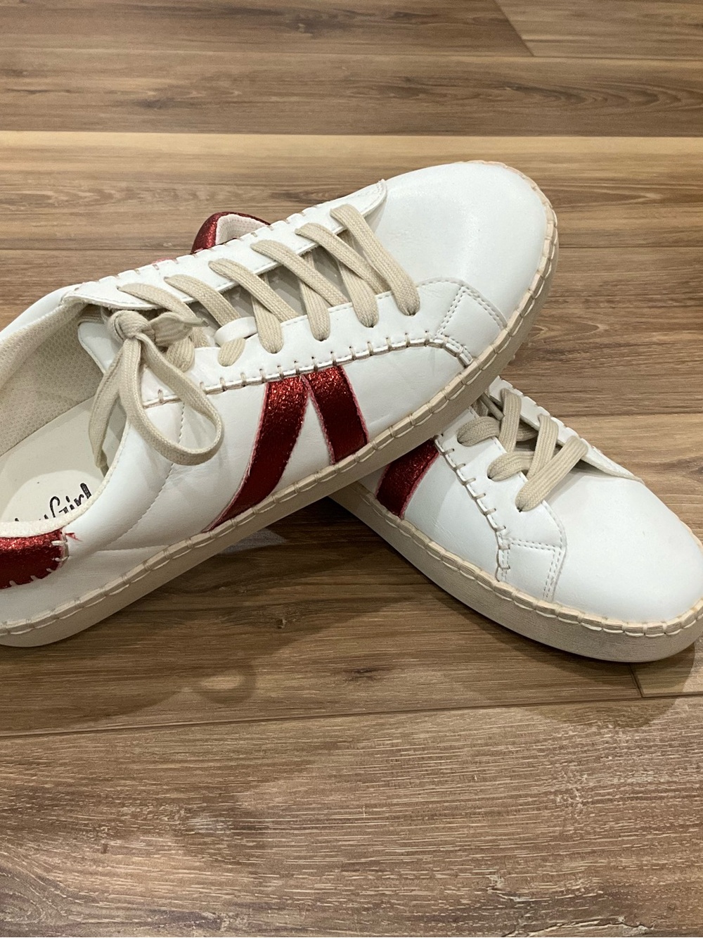 Hey Girl Corkys White Sneakers with Metallic Red Accent Sz 11 *Worn Once*